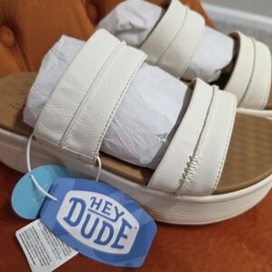 Hey Dude White Platform Slide Sandals